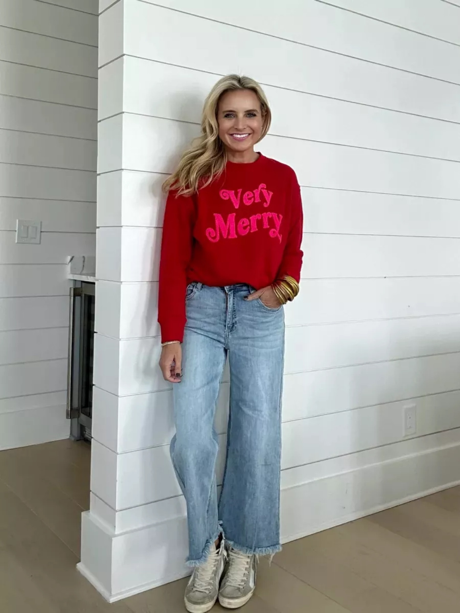 Very Merry! How cute is this sweatshirt?! Wearing size small. Jeans are a size 26. Code FANCY15 for 15% off

#LTKSeasonal #LTKFindsUnder100 #LTKStyleTip