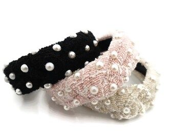 densely pearl embellished headband stylish womens hairband velvet hair accessory | Etsy (US)