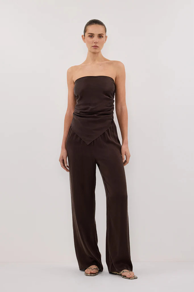 PERCY BITTER CHOC SILK SCARF TOP | DISSH