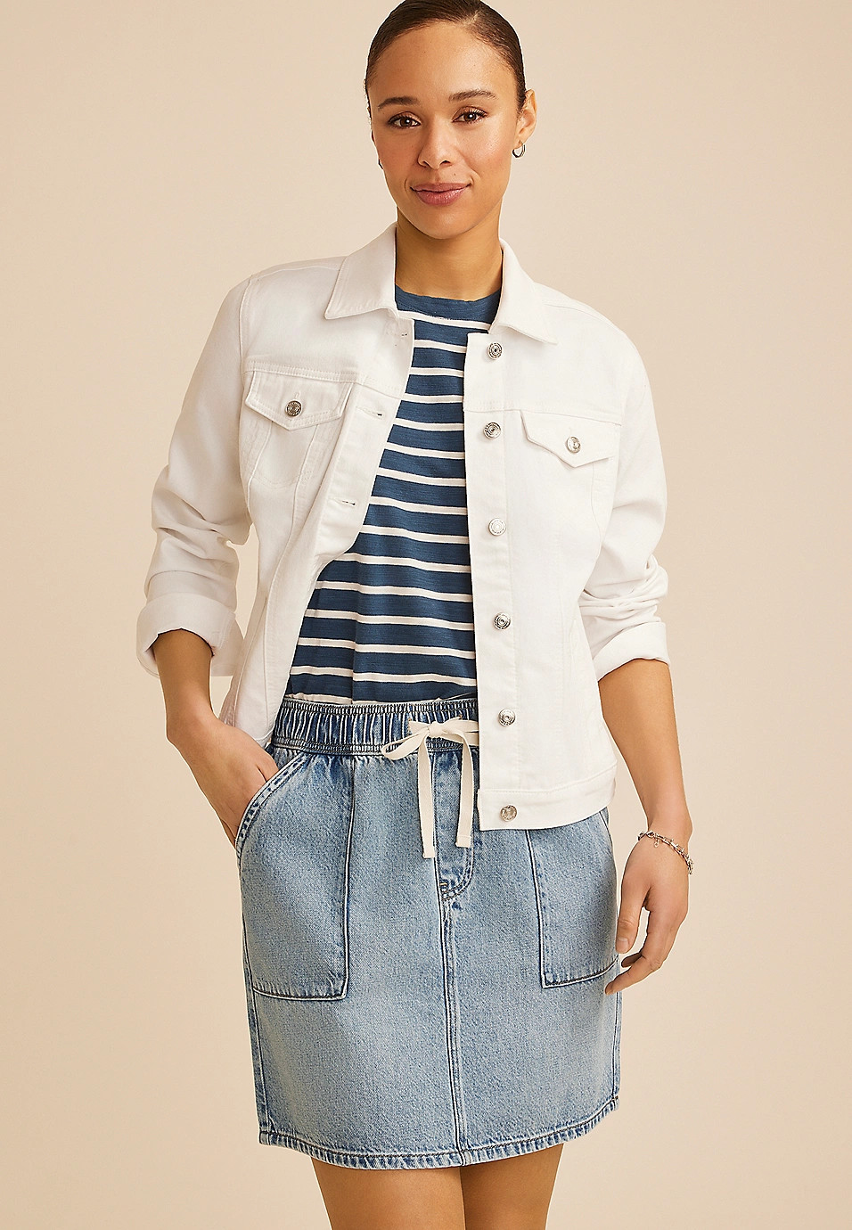 m jeans by maurices™ High Rise Light Soft Pull On Skirt | Maurices