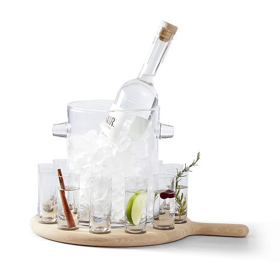 Oak Shot Glass Tray & Ice Bucket Serving Set | Mark and Graham