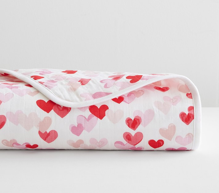 Hearts Oversized Organic Muslin Baby Blanket | Pottery Barn Kids
