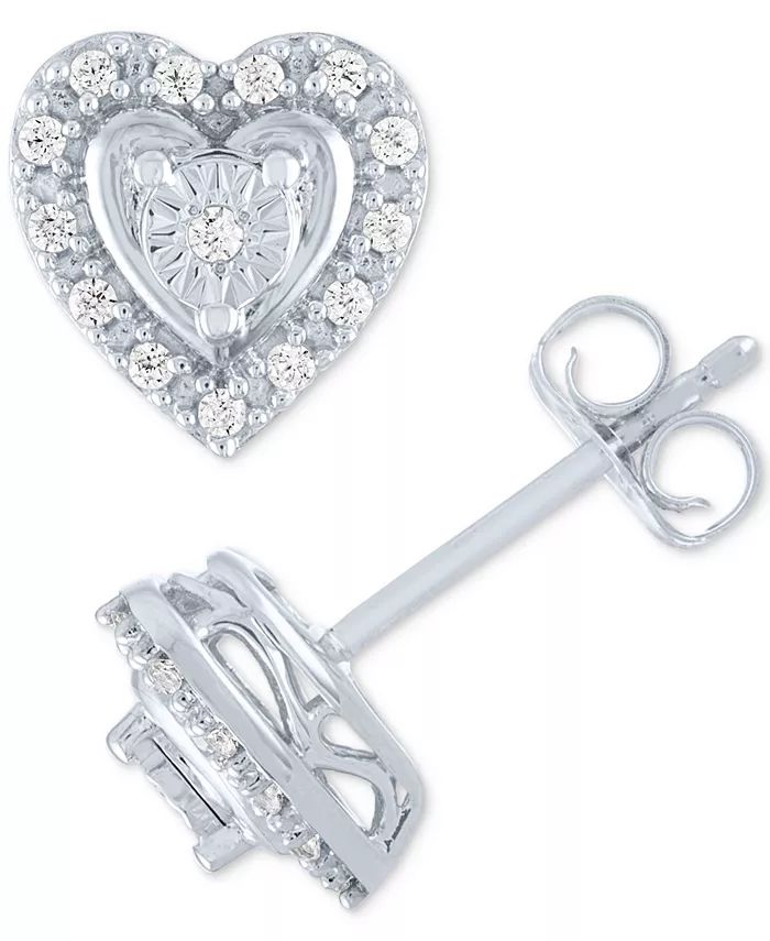 Diamond Heart Earrings (1/10 ct. t.w.) in Sterling Silver or Sterling Silver & 14k Rose Gold-Plat... | Macy's