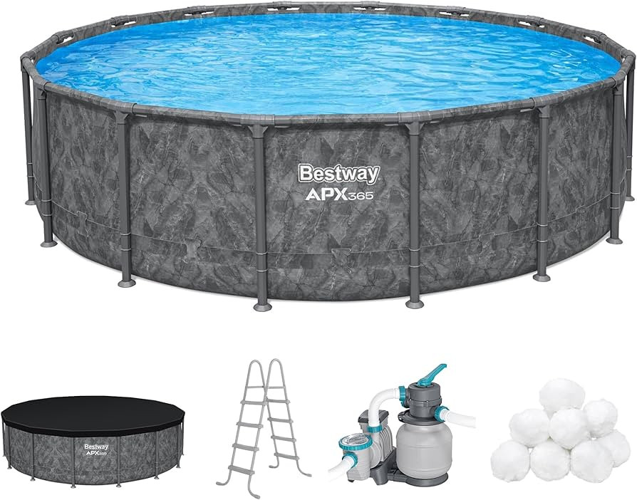 Bestway APX 365 16' x 48" Above Ground Pool, Round Metal Frame Outdoor Swimming Pool Set with San... | Amazon (US)