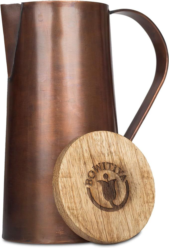 Copper Pitcher for Drinking Water or Moscow Mule With a Wooden Lid - 45OZ – This Drink Pitcher ... | Amazon (US)