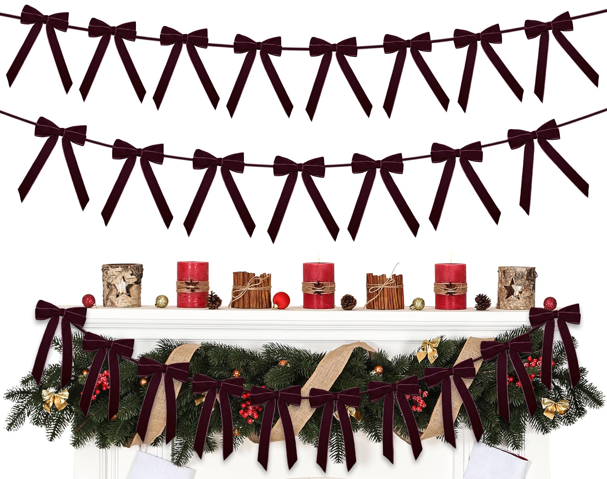 Christmas Velvet Bows Garland, 10ft Pre-Strung Christmas Garland Banner with 15 Bows, Indoor Vint... | Amazon (US)