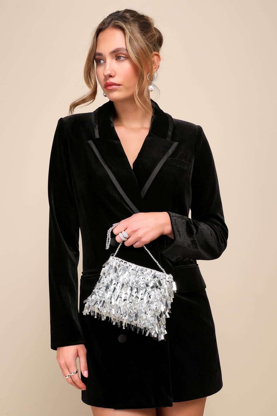 Party Professional Shiny Silver Beaded Fringe Handbag | Lulus (US)