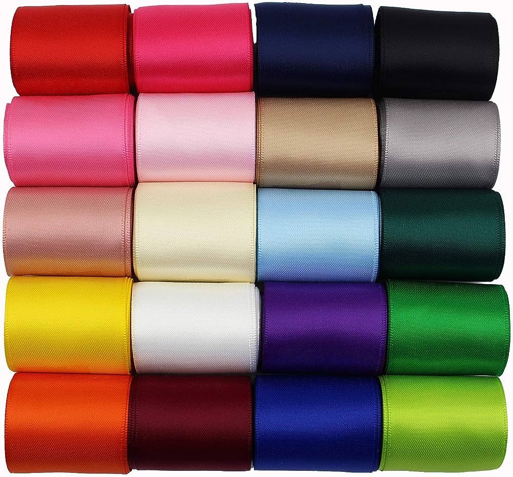 1-1/2 Inch Wide Solid Color Double Sided Polyester Satin Ribbon 20 Colors X 2 Yard Each Total 40 ... | Amazon (US)