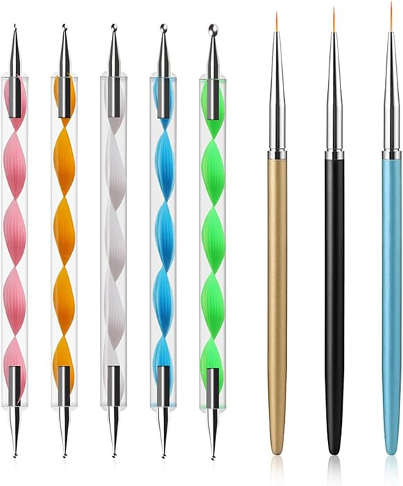 Nail Dotting Tools Set – 5PCS Dual-Ended Dotting Pens & 3PCS Nail Art Brushes for DIY Nail Art,... | Amazon (US)