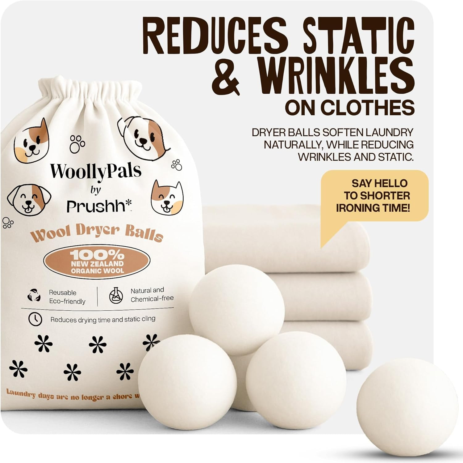 WoollyPals Dryer Balls (6-Pack, XL Size) - 100% New Zealand Wool - No More Dryer Sheets - Eco Dry... | Amazon (US)