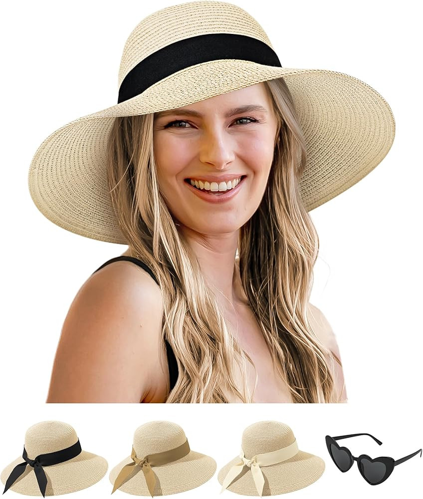 Senker Fashion Sun Hats for Women, Wide Brim Straw Floppy Hat for Beach Summer Vacation Garden Pa... | Amazon (US)