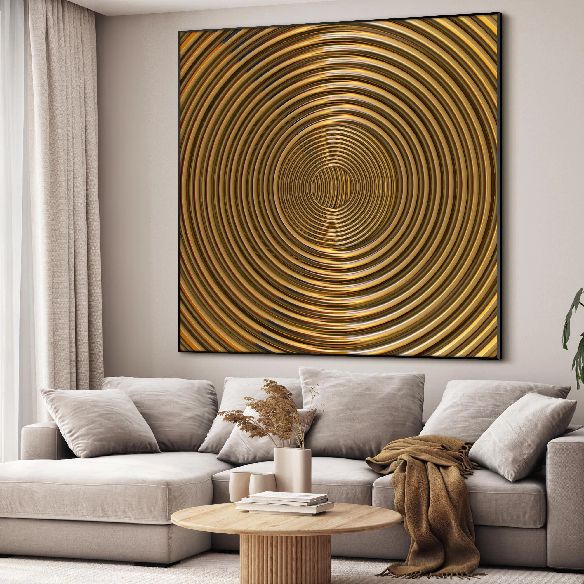 Golden Spiral Optical Illusion Mesmerizing Metallic Circles Extra Large Framed Wall Art Print Dec... | Wayfair North America