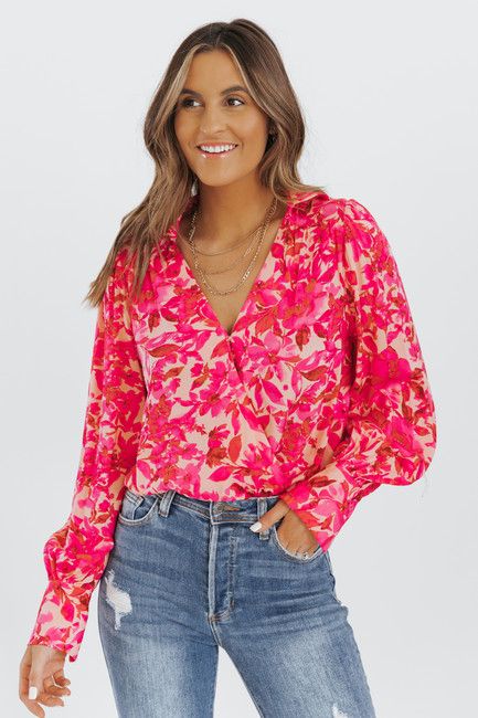 Pink Floral Long Sleeve Bodysuit | Magnolia Boutique