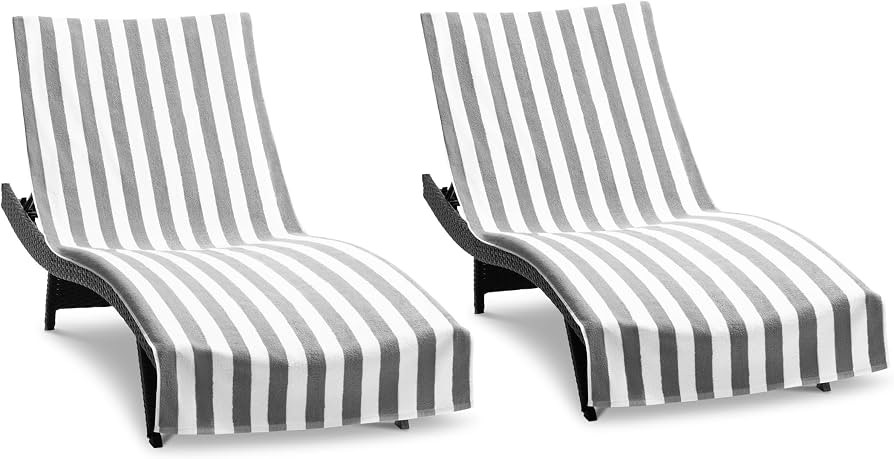 Arkwright California Chaise Lounge Cover Towel with Pocket - Pack of 2 - Striped 100% Cotton Caba... | Amazon (US)