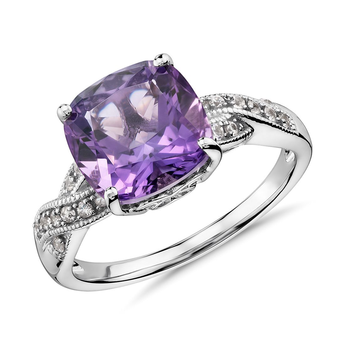 Amethyst and White Sapphire Ring in Sterling Silver (9x9mm) | Blue Nile | Blue Nile Asia