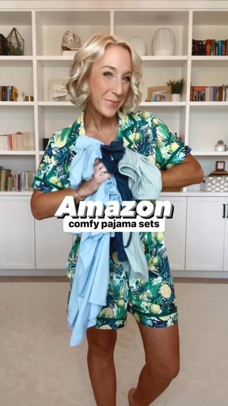 Amazon comfy pajama sets (all come in multiple other colors!):
1. Ruffle short sleeve 2-piece set - size small. V-neck tee & shorts (with pockets).
2. Lace trim cami 2-piece set - size small. Cami & shorts.
3. Waffle knit three-piece set - size small. Robe (with belt and pockets), cropped cami, and shorts.
* also linked my lemon & palm print pajamas from the beginning - size small. 
All currently on some deal (until June 30).

#LTKVideo #LTKFindsUnder50 #LTKSeasonal