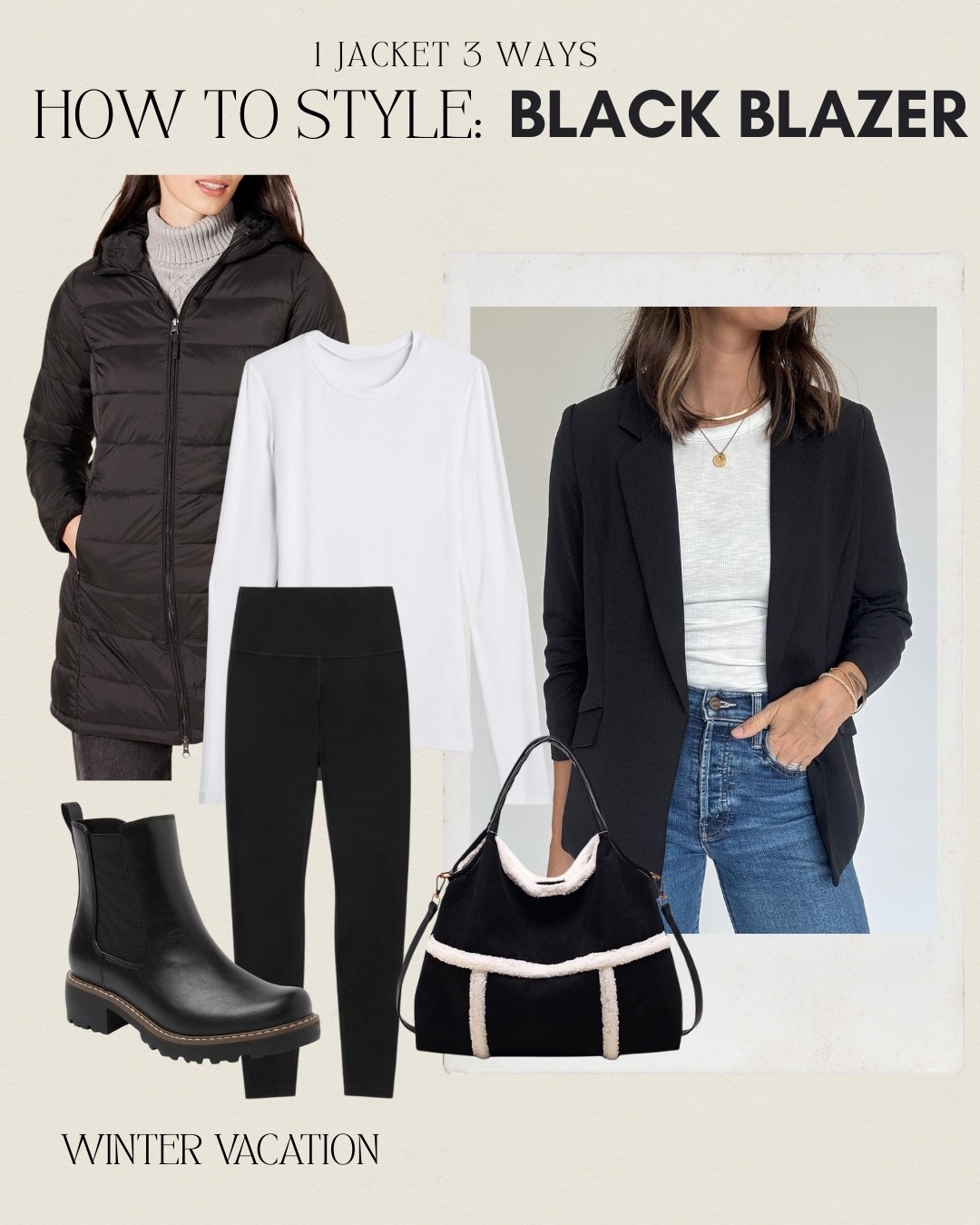 1 Jacket, 3 Ways: Our Black Blazer from shopteddyrose.com — styled for a winter vacation