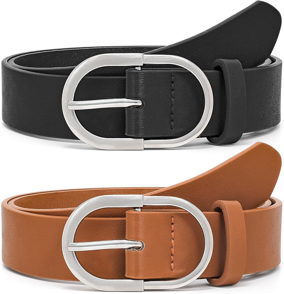 VONMELLI 2 Pack Women's Belts for Jeans Pants Fashion Gold Buckle Ladies Dress Belt | Amazon (US)