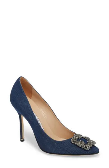 Women's Manolo Blahnik 'Hangisi' Ornamented Pump, Size 4US / 34EU - Blue | Nordstrom