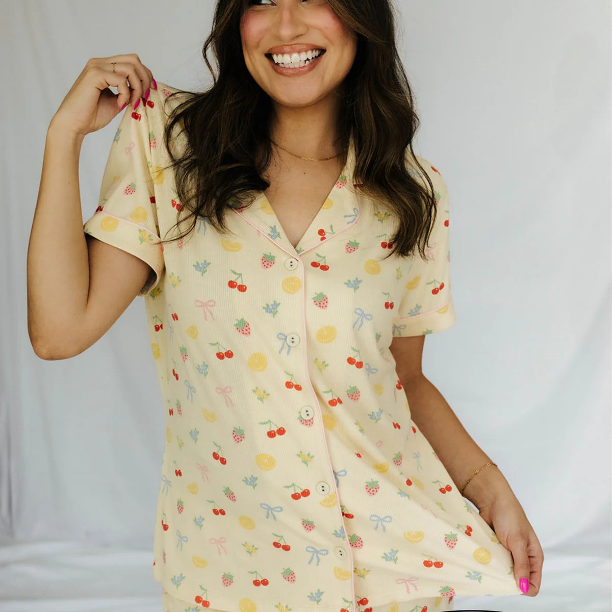 Yellow Fruit Ribbed Cropped Pajama Set | Shop Staykation