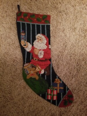 Vintage Christmas Stocking Wool Needlepoint Santa Nutcracker | eBay US