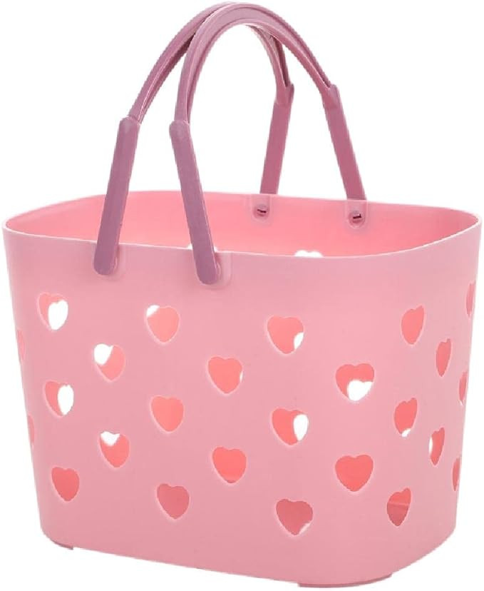 Plastic Storage Basket- Portable Shower Caddy Tote Heart Shaped Hollow Plastic Storage Basket wit... | Amazon (US)