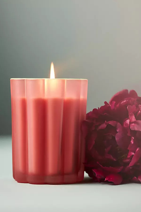 Scalloped Floral Peony Blush Glass Candle | Anthropologie (US)