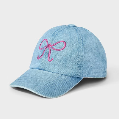 Girls' Denim with Embroidered Bow Baseball Hat - Cat & Jack™️ Denim Blue | Target