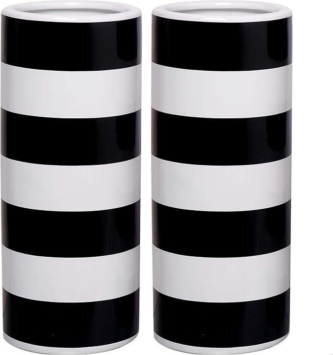 Hosley Set of 2 Large Black and White Stripe Vase 10 Inch High. Ideal Floral Vase Gift for Weddin... | Amazon (US)