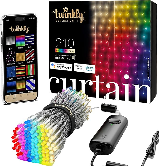 Twinkly Christmas Curtain Lights 210 RGB+W LEDs - App-Controlled, Sync with Music, Indoor & Outdo... | Amazon (US)