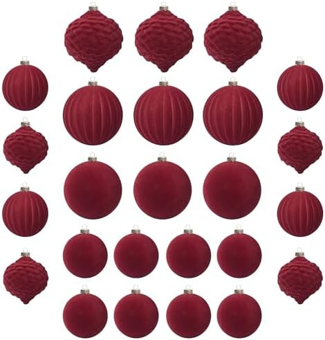 KI Store Velvet Christmas Balls Burgundy 25pcs Flocked Christmas Tree Ornaments Assortment for Xm... | Amazon (CA)