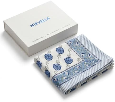 NIRVELLA Handcrafted Hand Block Print Tablecloth 6 Seater Rectangle 60x90 Inch - Floral Canvas Co... | Amazon (US)