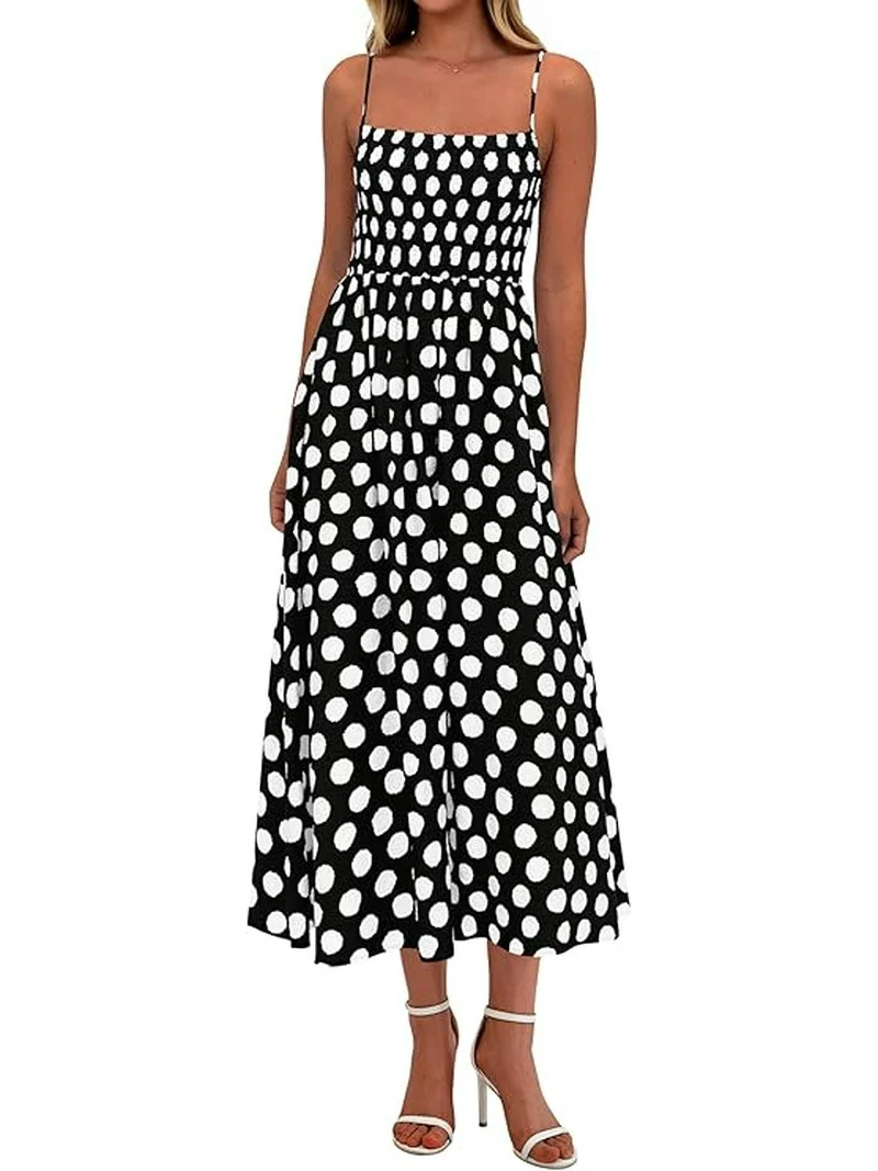 PRETTYGARDEN Womens Summer Dresses Spring Sleeveless Spaghetti Straps Casual Midi Dress Polka Dot... | Walmart (US)