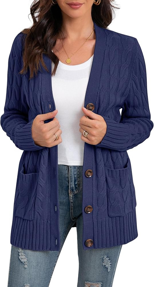 GRECERELLE Women's Long Sleeve Loose Knit Cable Open Front Button Down Cardigan Sweater Outerwear... | Amazon (US)