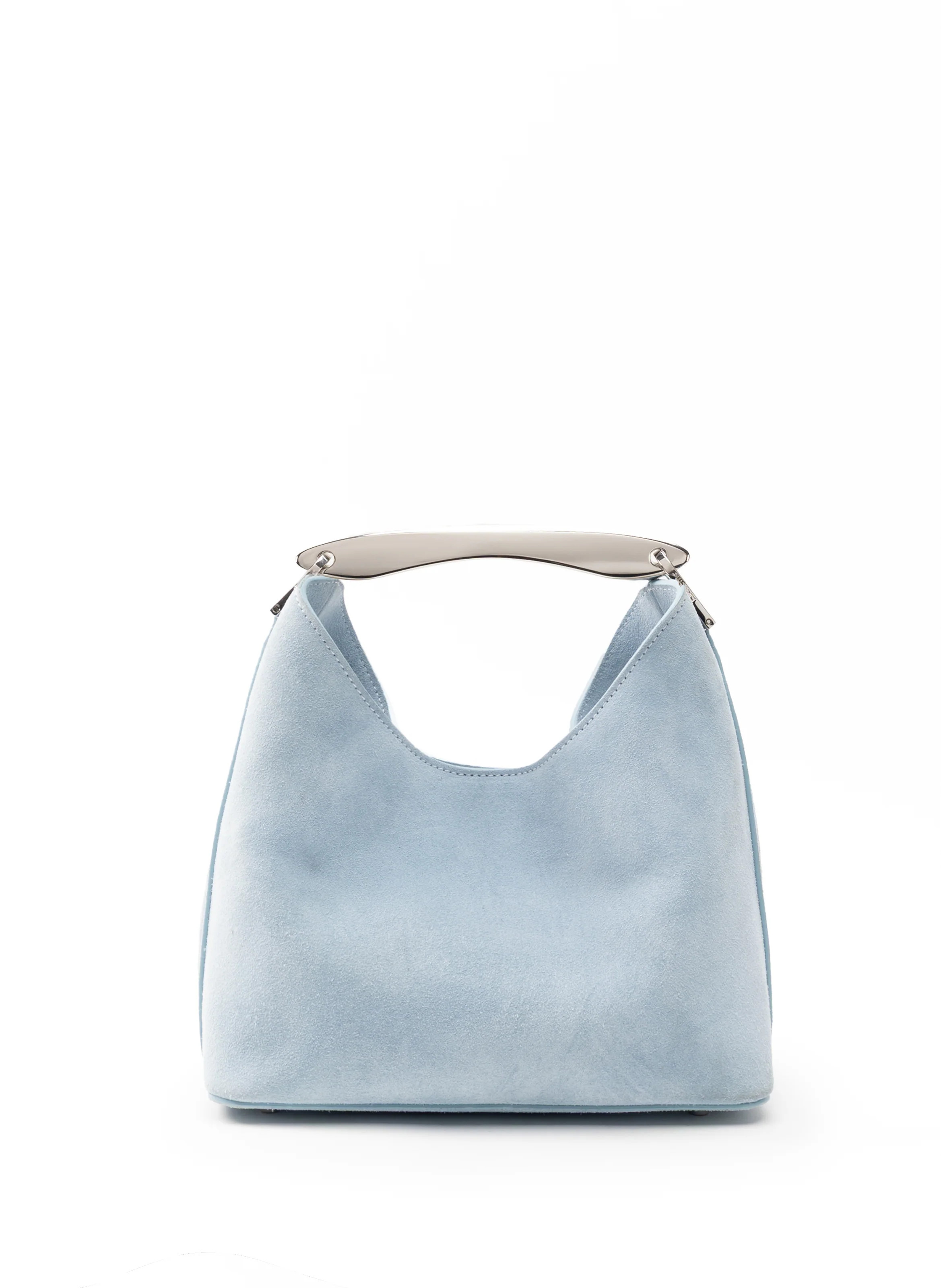 Small Boomerang Suede Light Blue Silver Handle - Handbags for Women - Elleme | Elleme