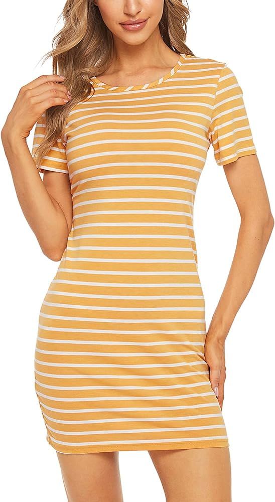 Floerns Women's Casual Short Sleeve Striped Bodycon T Shirt Short Mini Dress | Amazon (US)