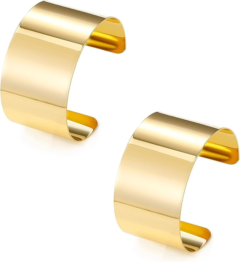 2Pcs Cuff Bangle Bracelet for Women Open Wide Wire Bracelets Gold Wrist Cuff Wrap Bracelet Adjust... | Amazon (US)