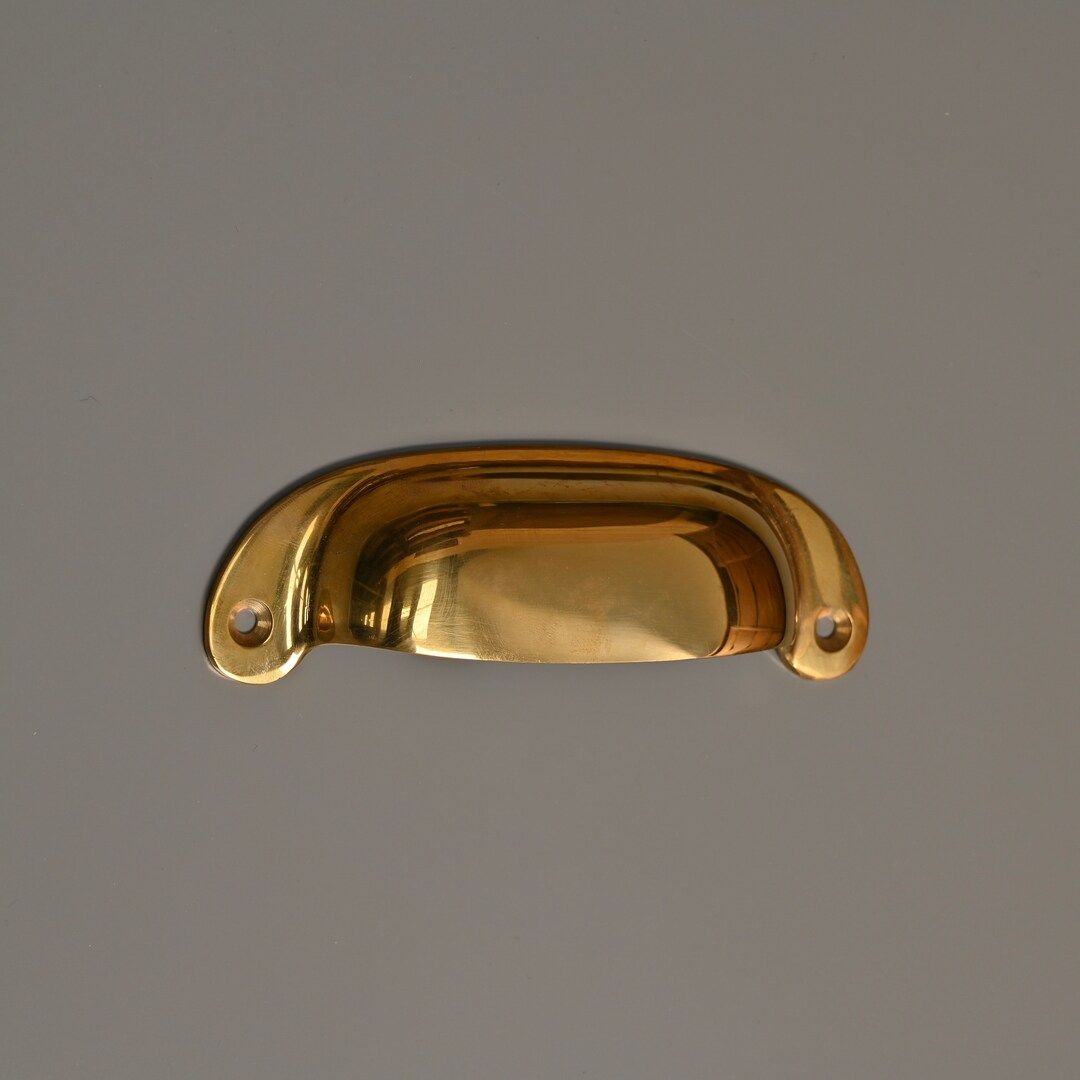 Polished Solid Brass Cup Pull - Bin Drawer Cupboard Door Pull Handles Kitchen Dresser Antique Old... | Etsy (US)