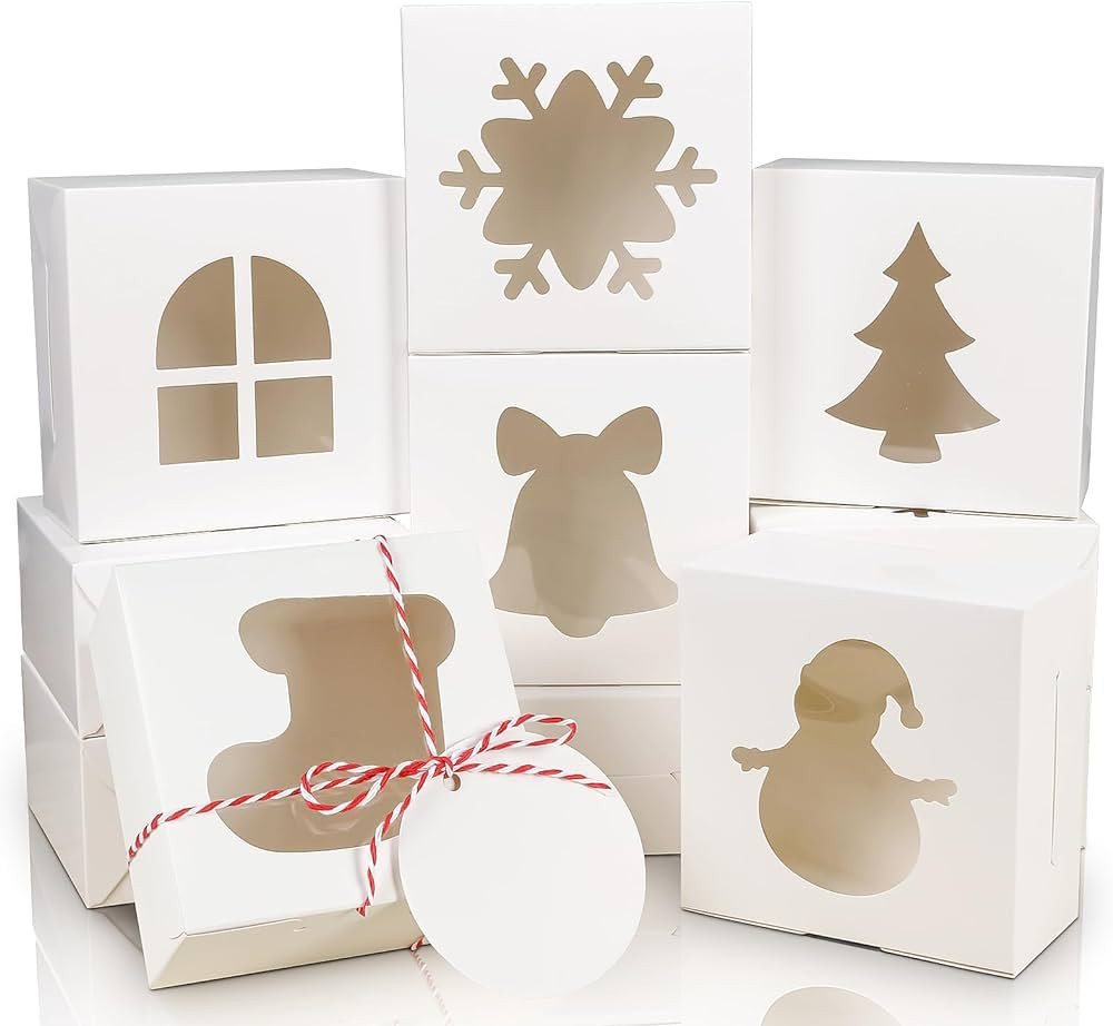 COTOPHER 30Pcs Christmas Cookie Boxes with Window, 4x4x2.5 inch White Bakery Boxes for Gift Givin... | Amazon (US)