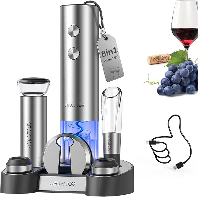 CIRCLE JOY Electric Wine Bottle Opener Set Stainless Steel Rechargeable Wine Opener 8-in-1 Wine G... | Amazon (US)