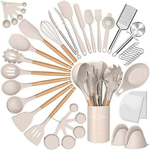 Silicone Cooking Utensils Set, 43Pcs Non-Stick Heat Resistant Kitchen Utensils Spatula Set with W... | Amazon (US)
