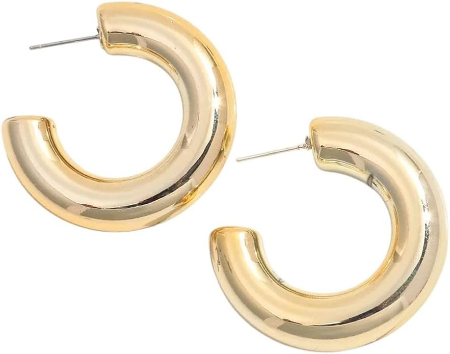 New 2026 Unisex Trendy Acrylic Gold Color C Shape Hoop Earrings For Women Hers Geometric Irregula... | Amazon (US)