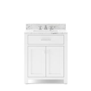 Madison 30 in. Vanity in Modern White with Marble Vanity Top in Carrara White | The Home Depot