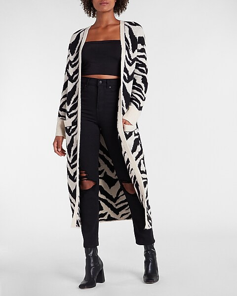 Cozy Zebra Print Duster Cardigan | Express