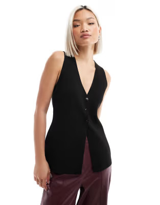 ASOS DESIGN knitted compact v neck waistcoat with split detail in black | ASOS (Global)