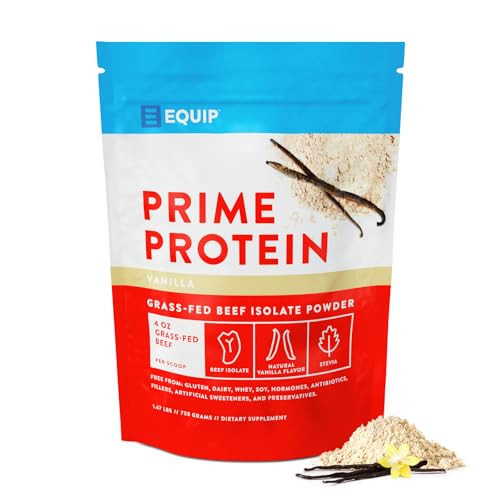 Equip Foods Prime Protein Powder | Clean, Grass Fed Beef Protein Isolate | Carnivore Protein Powder | Paleo, Keto Friendly | Gluten, Dairy Free | Helps Build & Repair Tissue | 30 Servings, Vanilla | Amazon (US)