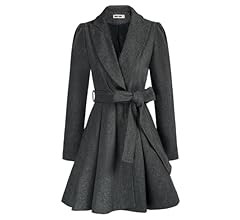 GRACE KARIN Women's Notch Lapel Long Puff Sleeve a Line Pea Coat with Self Tie Belt | Amazon (US)
