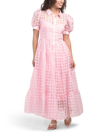 Gridded Organza Tiered Maxi Dress | TJ Maxx