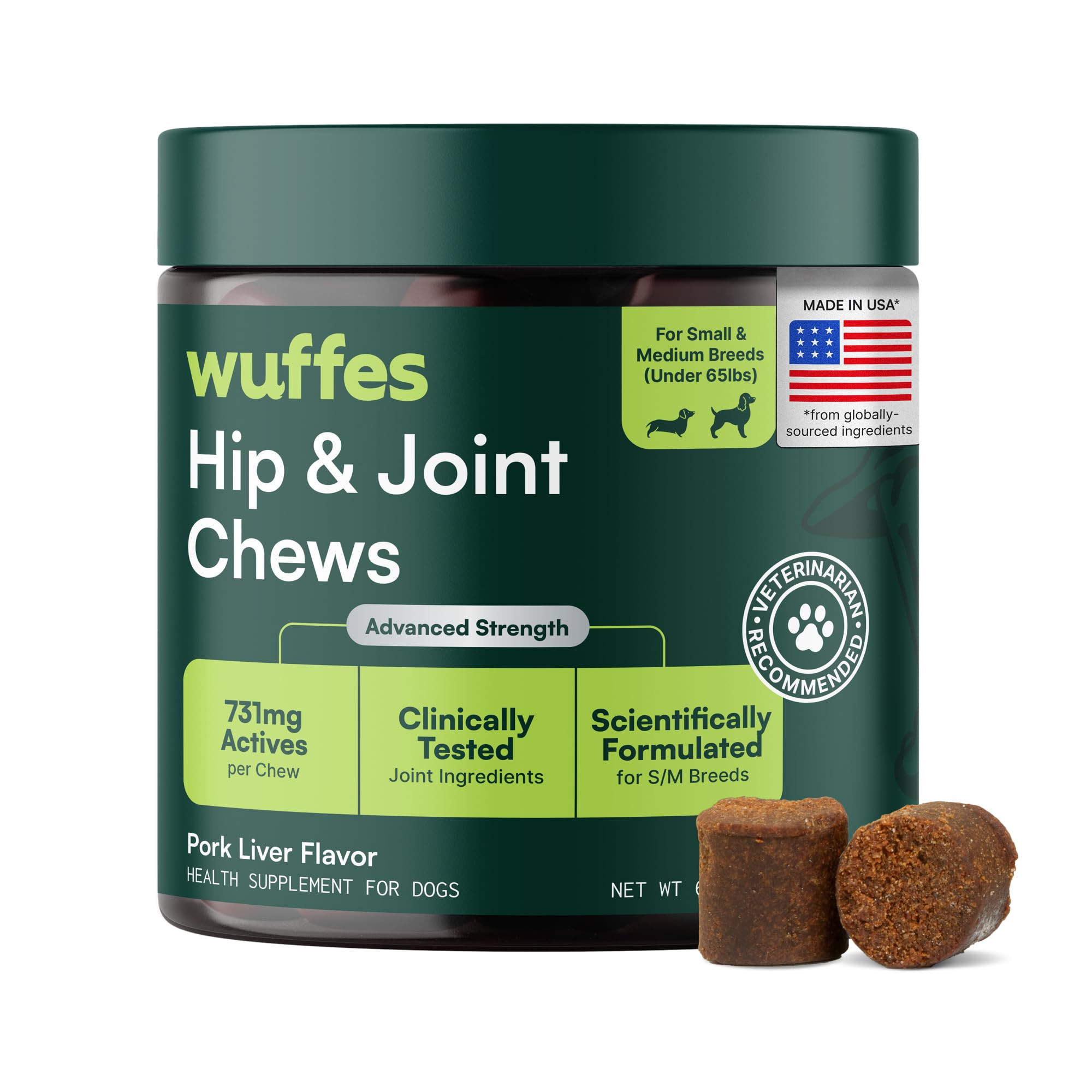 Wuffes Advanced Dog Hip and Joint Supplement with Glucosamine, Chondroitin, Omega 3, MSM, and Gre... | Amazon (US)