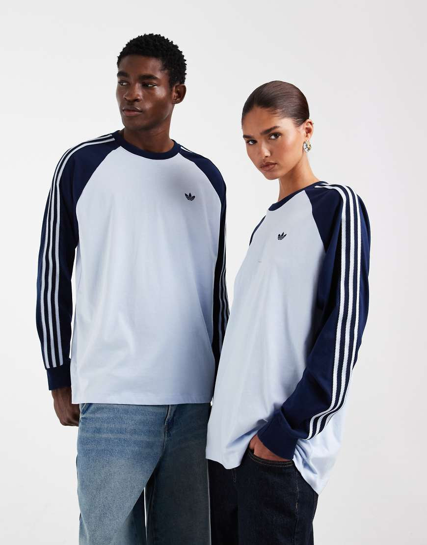 adidas Originals long sleeve ringer t-shirt in light blue and navy | ASOS (Global)